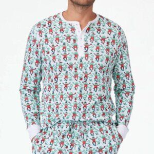 New NWOT Roller Rabbit Monkey Mas White Spencer Pajama Henley TOP Large Rare Men